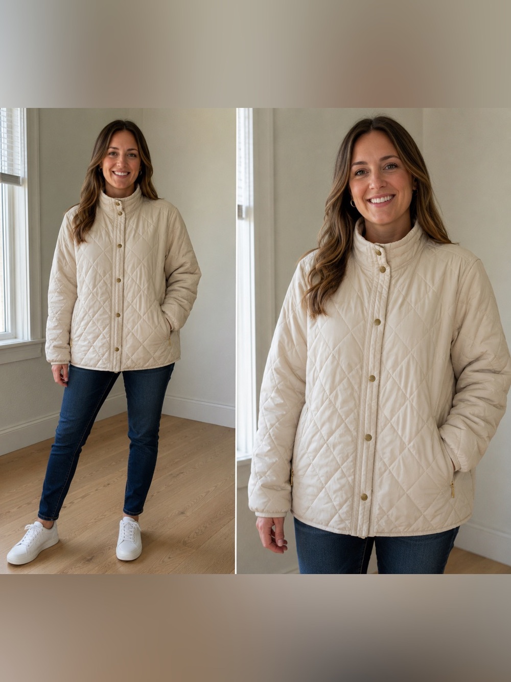 L.L. Bean Women's Beige Quilted Puffer Jacket